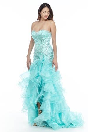 Chicas - Vente Robe de soirée – femme - Robe de bal longue en organza à décolleté cœur avec jupe asymétrique C85153