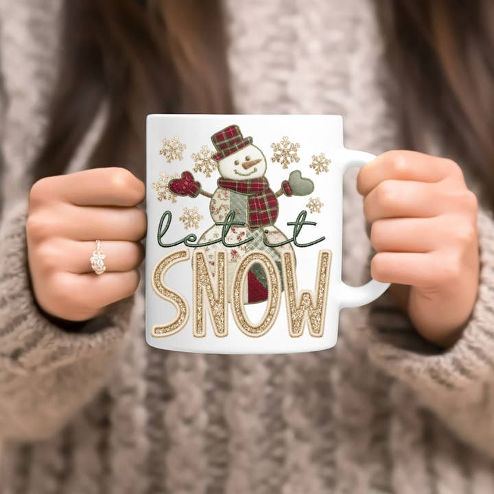Small Biz Shipping Co - Wholesale Sublimation transfer - UV DTF Decal - Let It Snow Faux Gold Glitter Snowman
