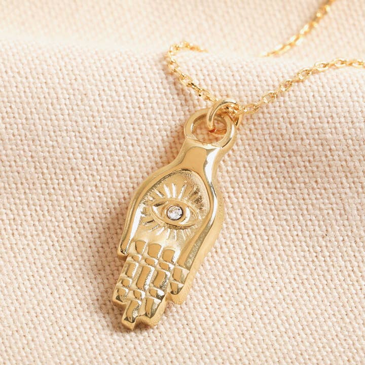 Lisa Angel – wholesale Pendant/charm necklace – Stainless Steel Hamsa Hand Necklace in Gold