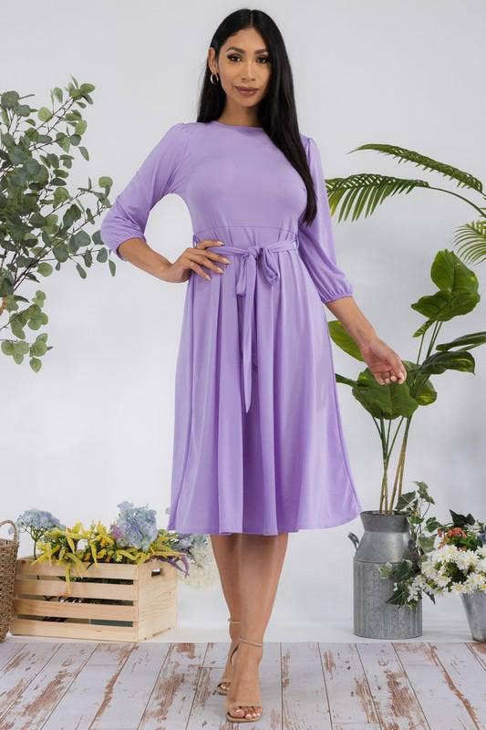 H&H Fashion Inc. – Großhandel Kleid – Damen – HH583X-S Plus Size Midi-Kleid mit Bindegürtel, Puffärmeln & Schlüsselloch-Ausschnitt33