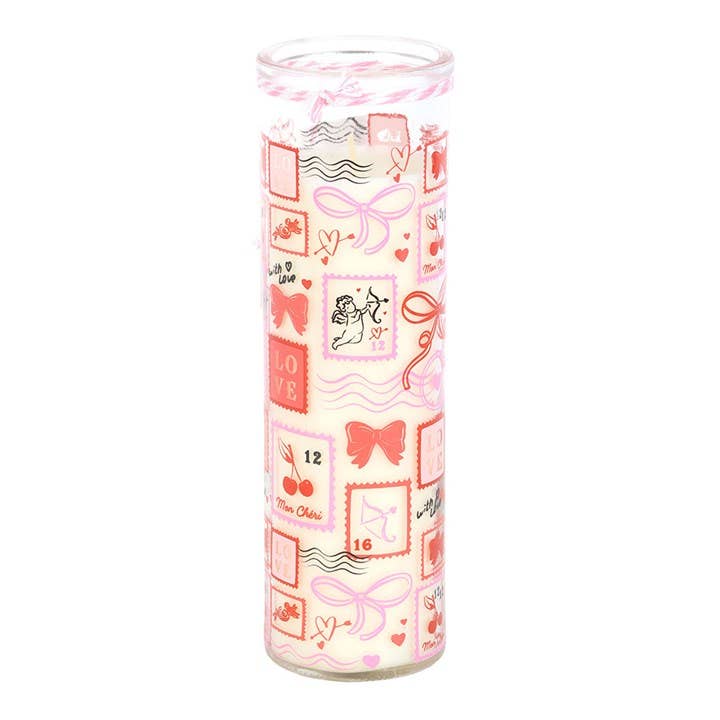 Something Different Wholesale – wholesale Jar/filled candle – Valentine Postage Stamp Print Sparkling Rose Tube Candle2