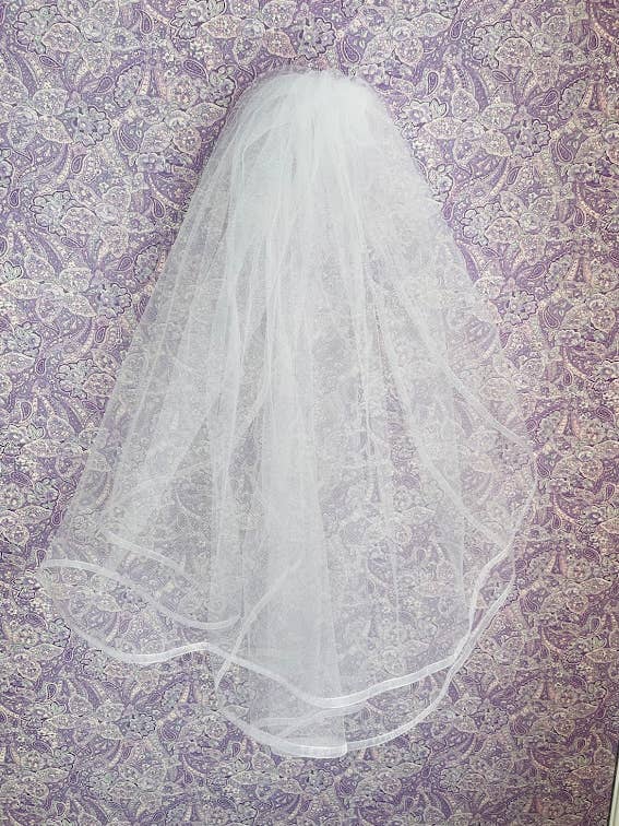 Communion Veil Sample Pack White 3 Organza Edges Made in USA for wholesale by Lace and Grace Veils