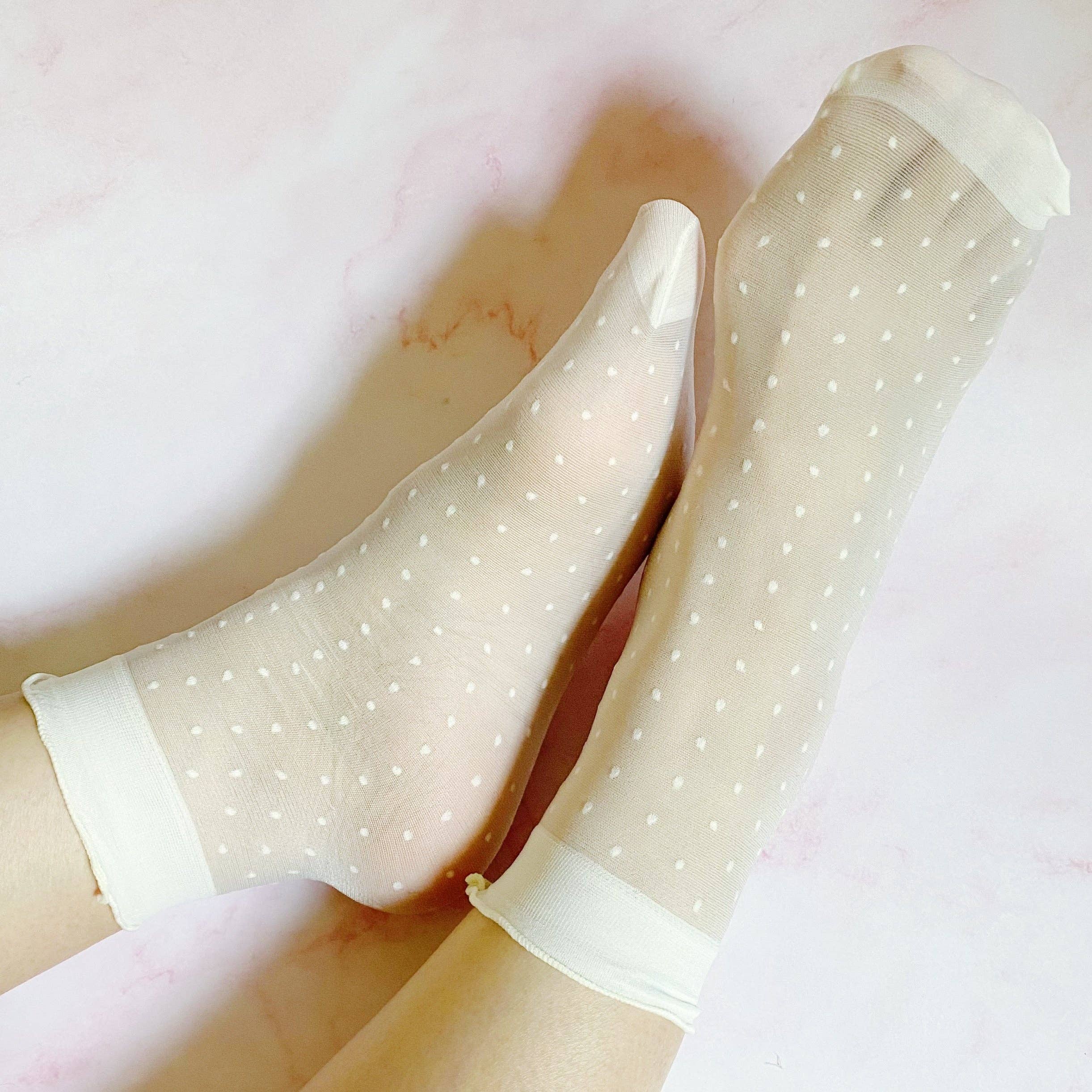 Ellison+Young - Wholesale Socks - Women's - Dots And Strawberries Sheer Socks Set Of 2 Pairs2
