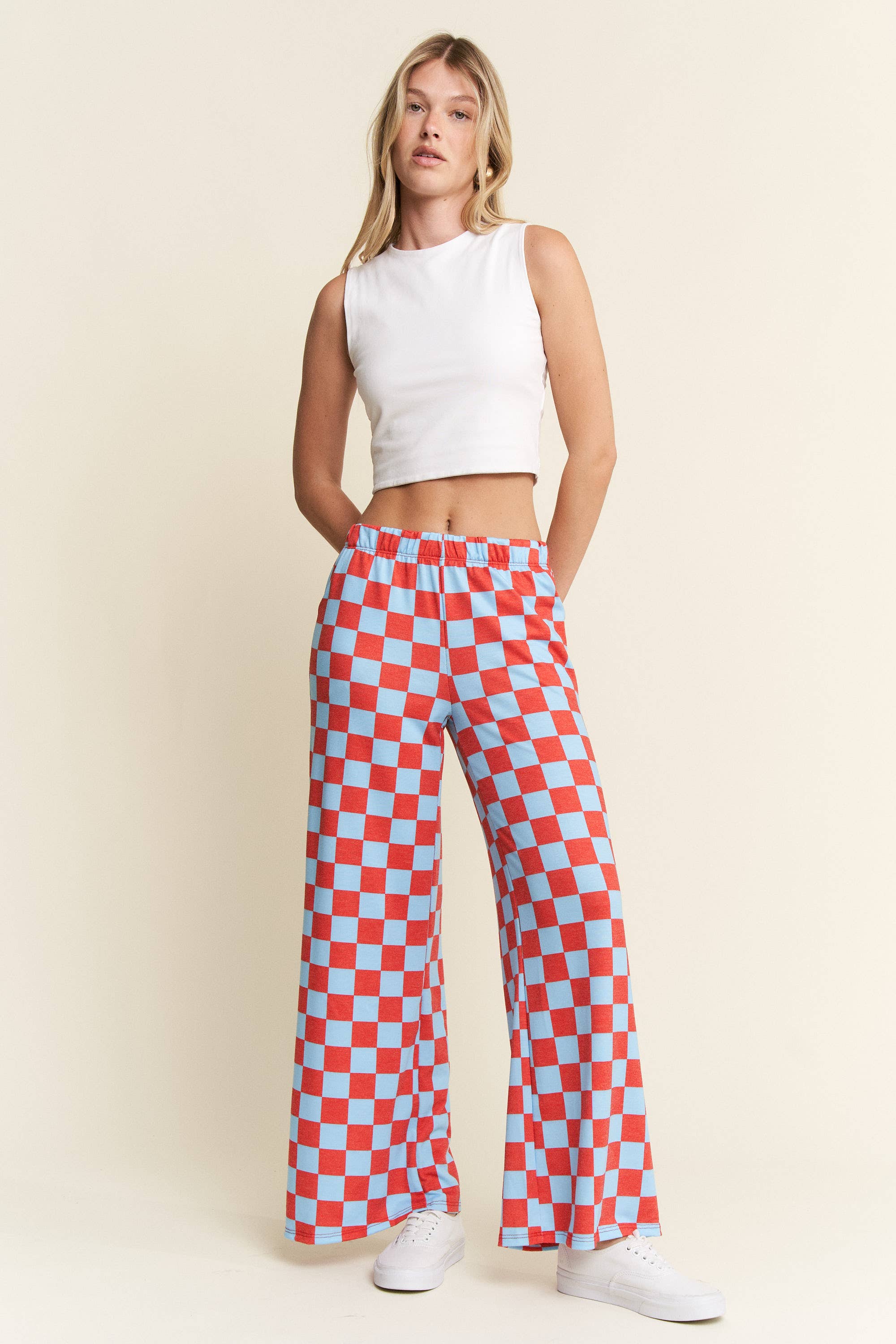 JADE BY JANE - Wholesale Pants - Women's - HIGH WAIST CHECKERED STRAIGHT LEG KNIT PANTS31