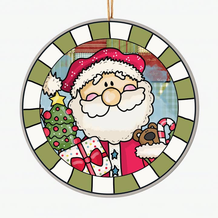 Whimsical Santa Ceramic Ornament - Cute Christmas Decor with Gifts, Tree & Bear, Holiday Keepsake, Perfect Christmas Gift for Kids & Family for wholesale by Epic Life - Designed