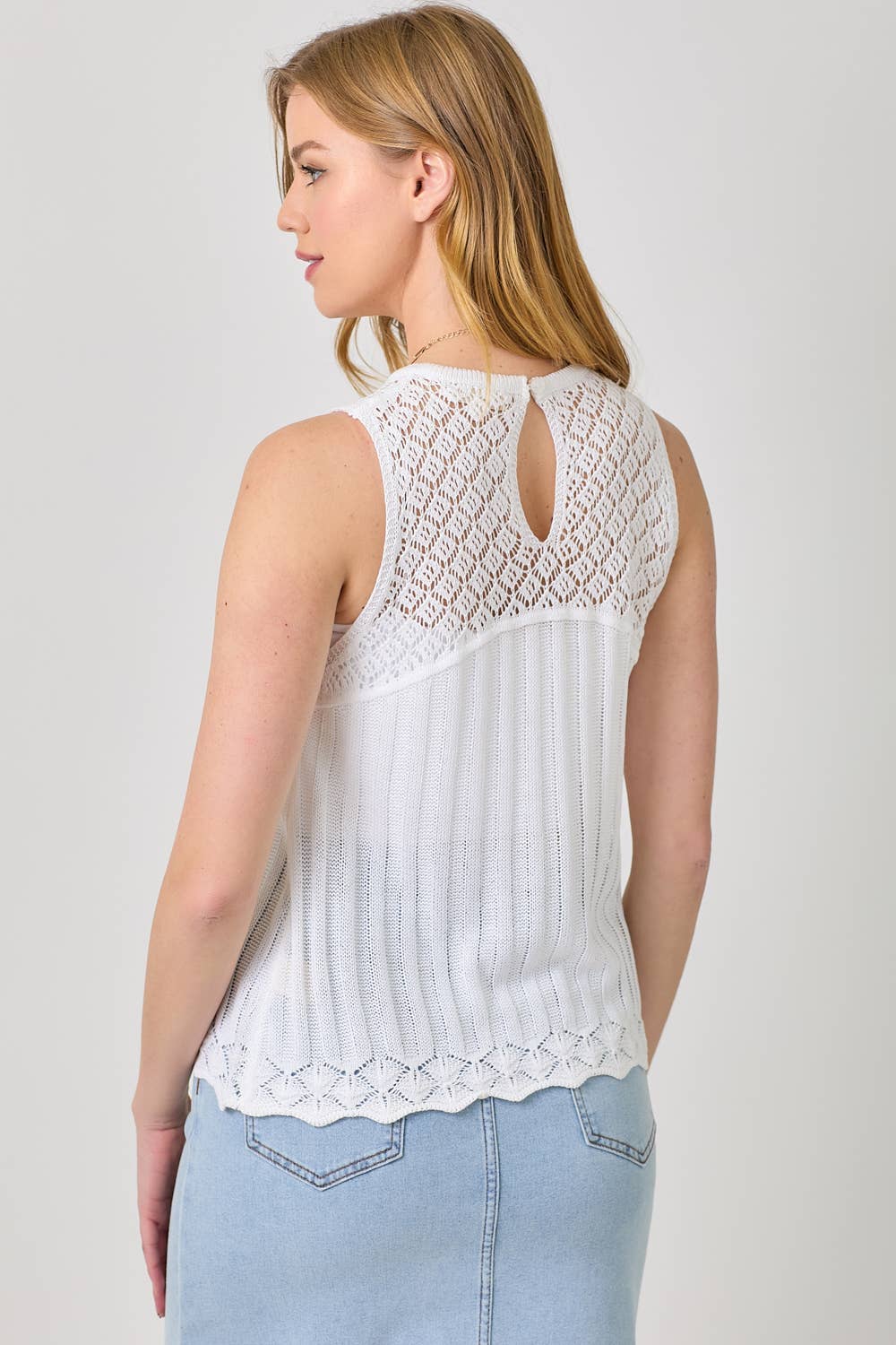 Mystree - Wholesale Knit Top - Women's - 60948 Crochet Yoke Sleeveless Sweater Top 11