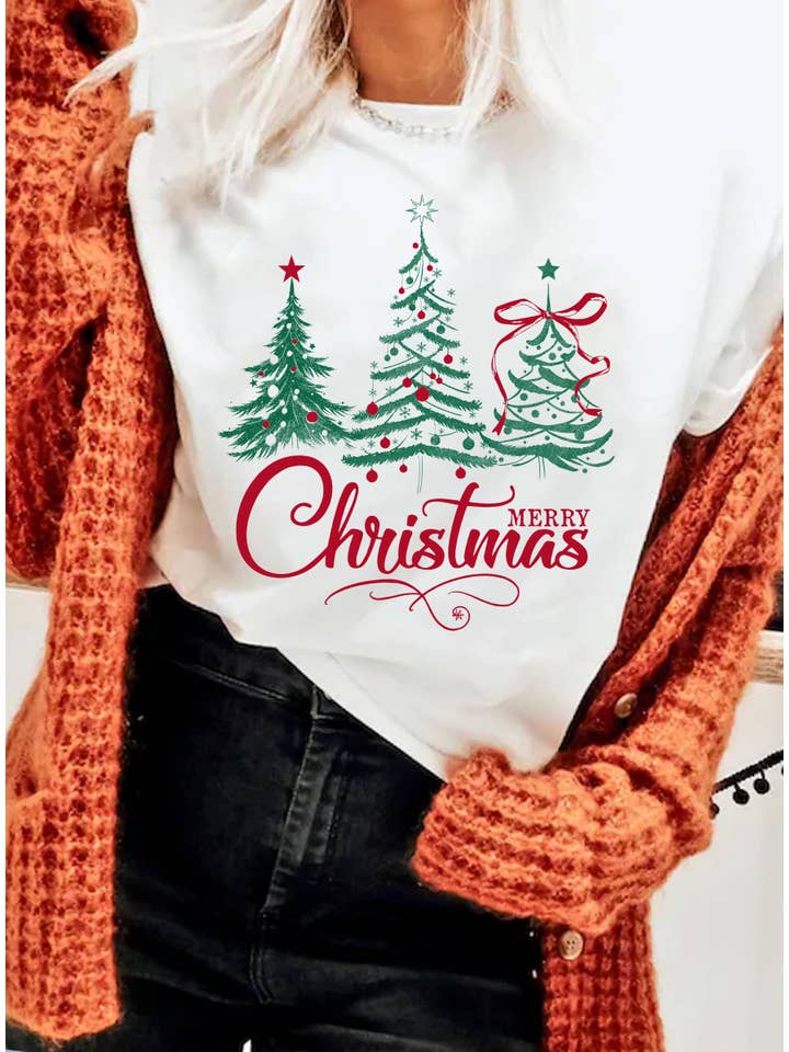 Rustee Clothing – Großhandel T-Shirt mit Siebdruck – Unisex – T-SHIRTS MIT FRÖHLICHER WEIHNACHTSBAUM-LICHTGRAFIK