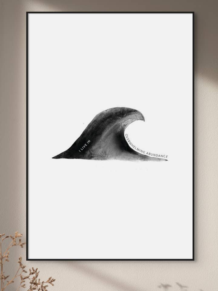 ABUNDANCE Positive Affirmation Art Print with Ocean Wave Symbol for wholesale by Ruju