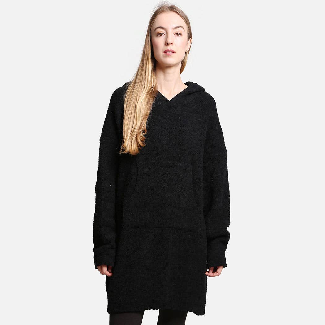 Fashion City - Wholesale Hoodie - Dames - Dames zachte wintertrui met capuchon en zak in effen kleur2