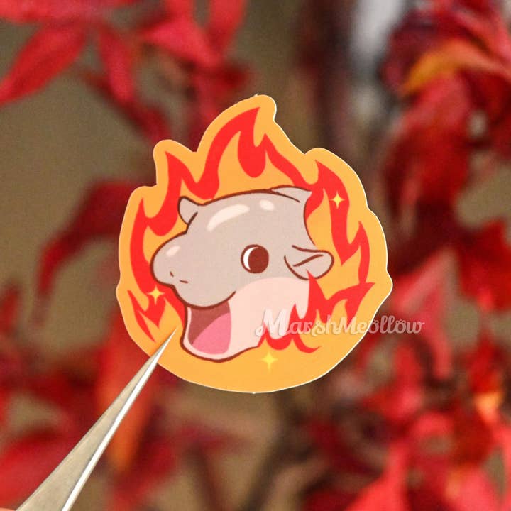Moo Deng on Fire Sticker for wholesale by Marshmeollow