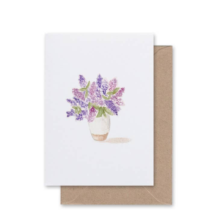 Lilacs in Vase Watercolor Greeting Card — Blank Inside for wholesale by Daydream Paper Studio