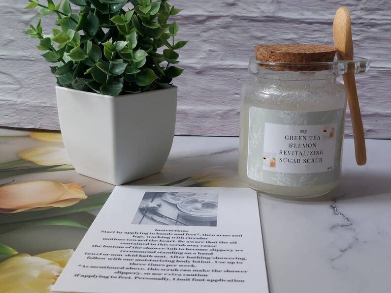 Simplybyelegance - Wholesale Body Scrub/Exfoliant - Handmade Green Tea Lemon Sugar Scrub, Exfoliating Body Scrub (8oz)3