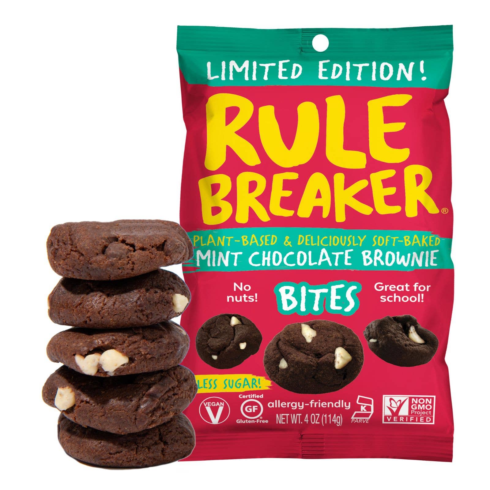 Rule Breaker Snacks - Wholesale Brownie - Mint Chocolate Bites 4-oz Bag – Allergen-Free, GF2