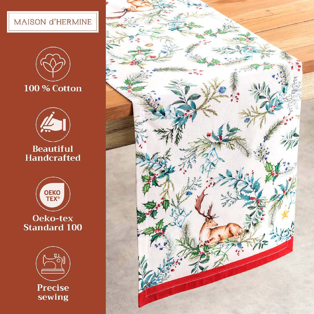 Maison d'Hermine - Design in Every Thread - Wholesale Table Runner - Table Runner 100% Cotton - Single Layer - Holly Time1