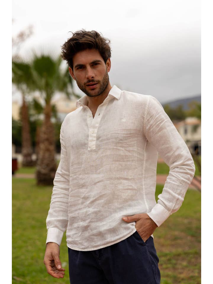 Custi Mikelo: Men's Clothing & Christmas Gifts - Wholesale Shirt - Men's - White Linen T-shirt2
