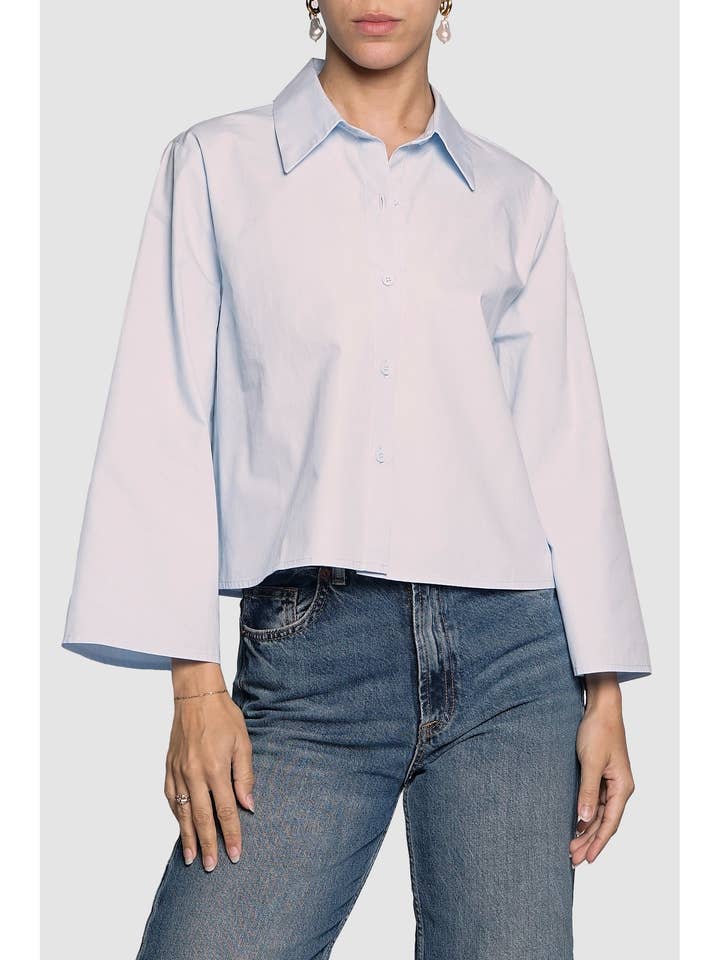 BOXY CROPPED BUTTON DOWN SHIRT for wholesale by Sans Souci