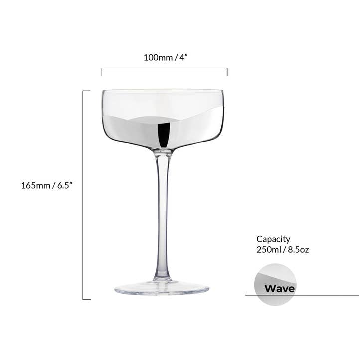 Anton Studio Designs - Wholesale Champagne Flute - Set of 2 Wave Silver Champagne Coupe Glasses
