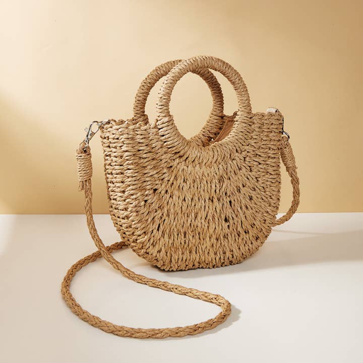Little Trendy - Wholesale Beach Bag - Half-moon shape handbag straw woven beach summer handbag7
