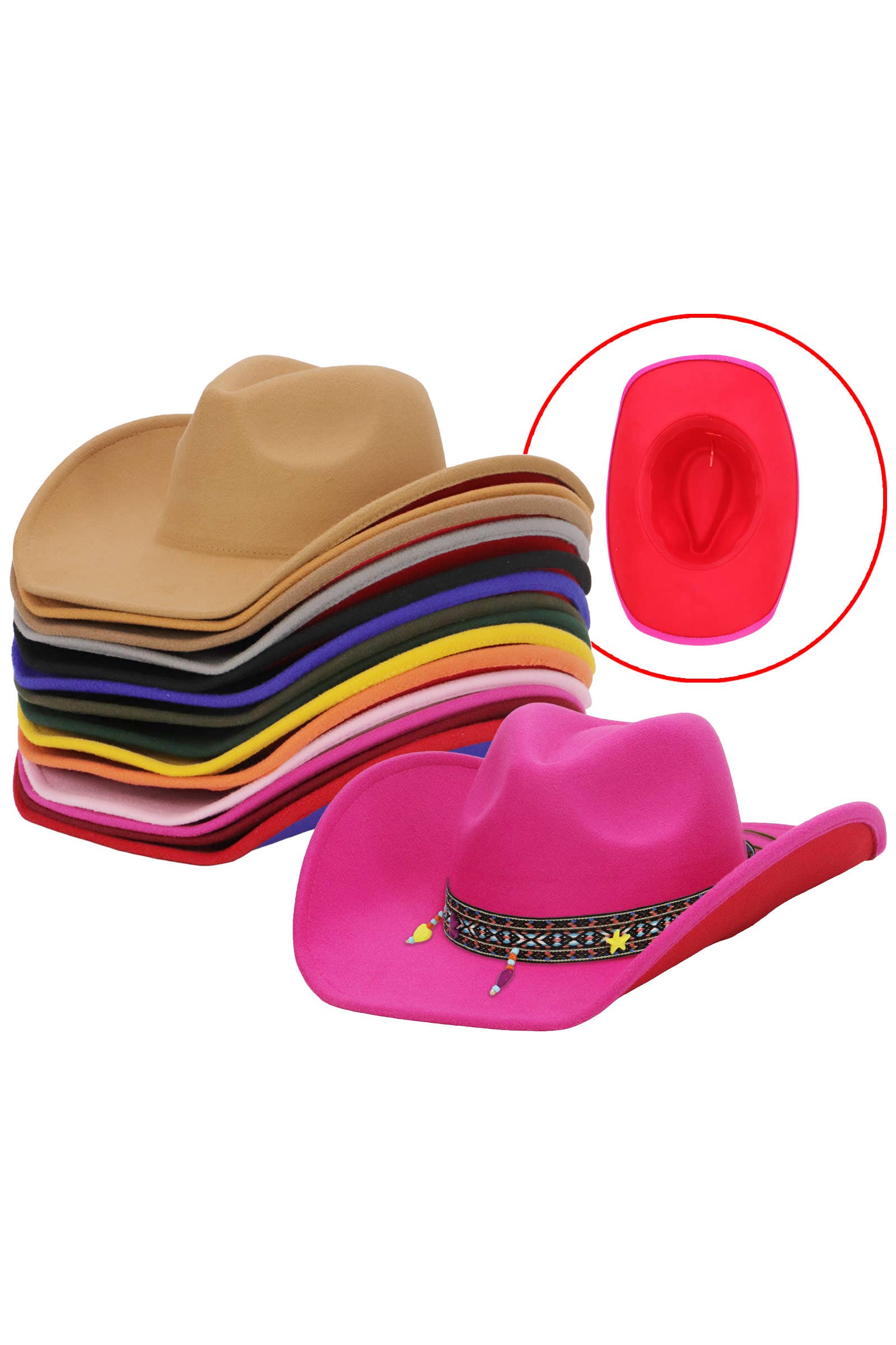 Cap Zone - Wholesale Cowboy Hat - Unisex - Navajo Baja Band Two Tone Felt Cowboy Hat16