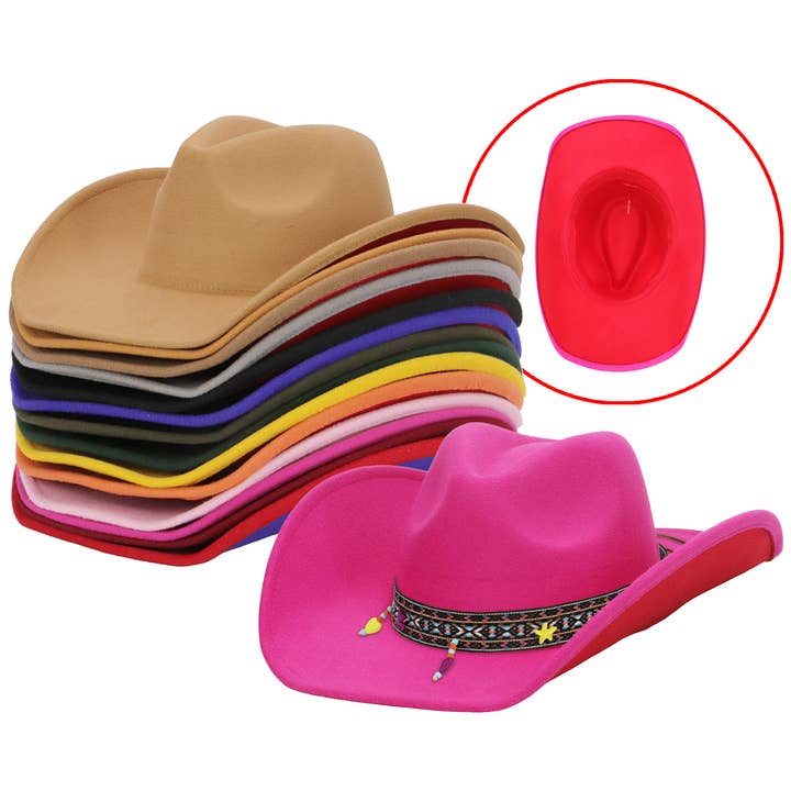 Cap Zone - Wholesale Cowboy Hat - Unisex - Navajo Baja Band Two Tone Felt Cowboy Hat16