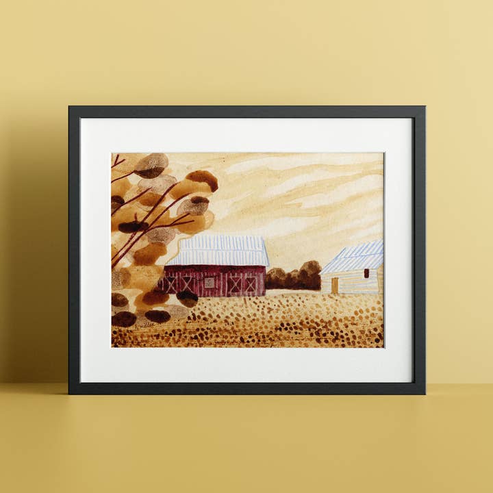 H Miller Ink Illustration Art wholesale products - Wholesale Art Print - Old Barn in Field | Art Print | Rustic Wall Art & Home Decor4