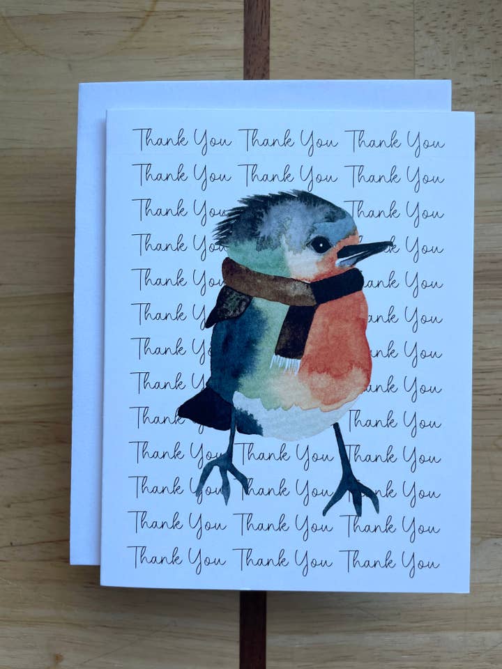 Oiseau Écharpé - Merci - Carte de Vœux Aquarelle pour la vente par Kristin Schmidt Artist