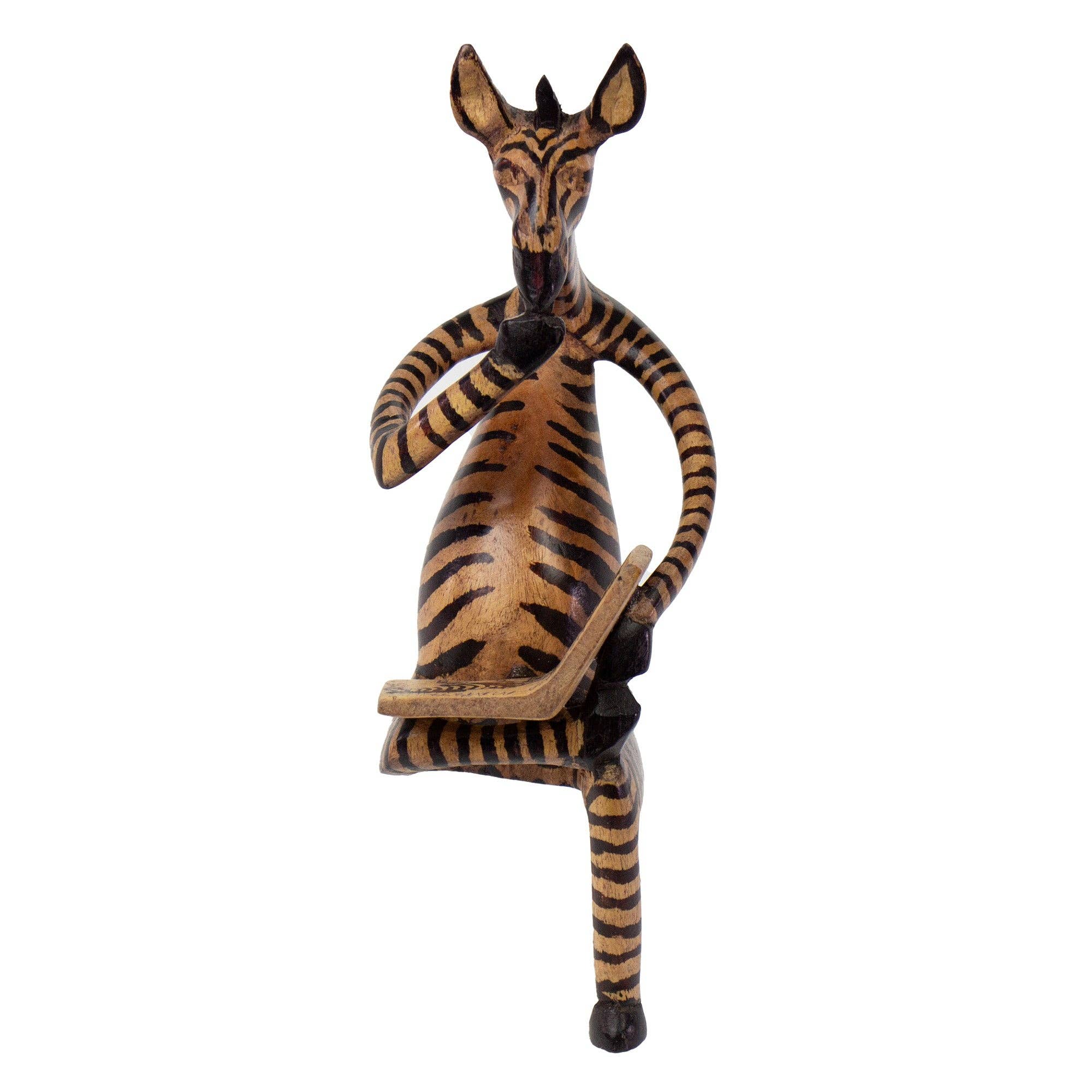 Global Crafts - Wholesale Sculpture - Thinking Zebra Carved Wood Sculpture Shelf Decor5