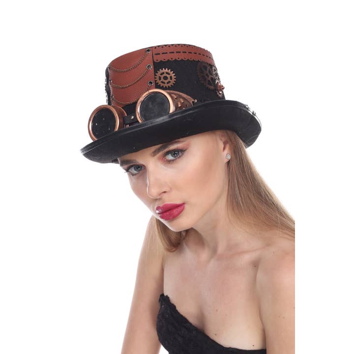Western Fashion - Wholesale Bowler Hat - Women's - Steampunk Hat with Goggles - Copper11