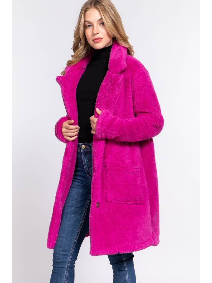 42POPS - Wholesale Fur/Faux Fur Coat - Women's - ",,,.._ SI-25174 Notched Collar Patch Pocket Sherpa Coat