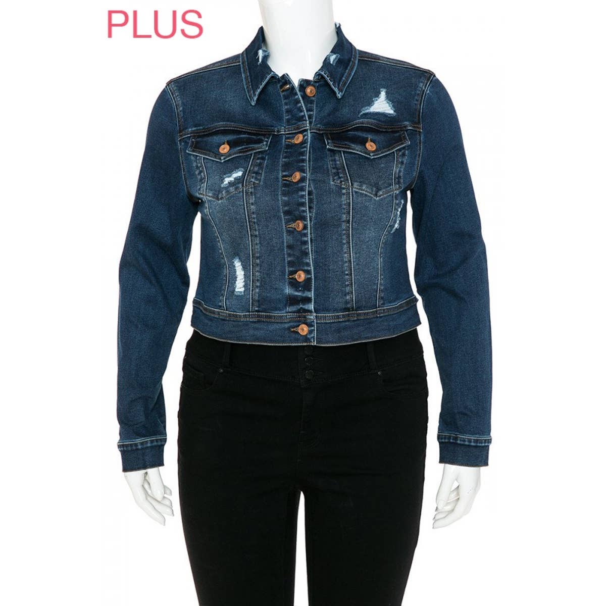 UP CLOTHING - Wholesale Denim Jacket - Women's - PLUS SIZE REPREVE DESTRUCTED JACKET1