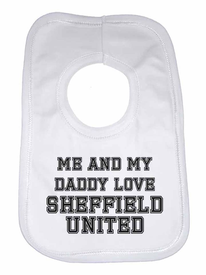 Mig og min far elsker Sheffield United, til fodbold, Fodboldfans Unisex babyhagesmække for engroshandel hos Little Ratbag