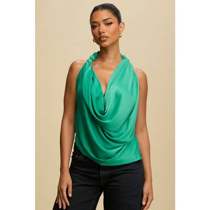 Haut à col bénitier avec accent perlé pour la vente par Luxxel