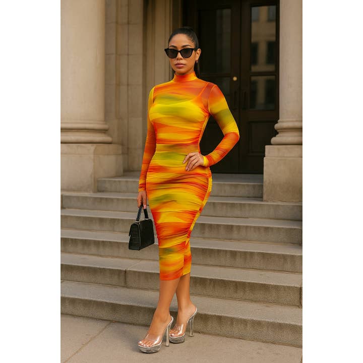 Vestido midi fruncido con estampado. para venta al por mayor de DORCAS