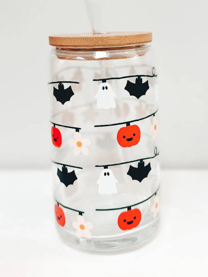 Ghosts and Bats Halloween Glass Cup for wholesale by Powered By Daisies