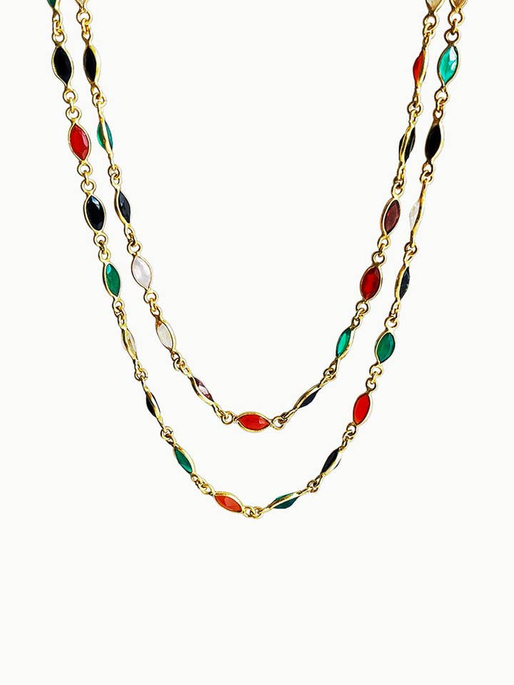 Multi Gemstone Long Layering Necklace in Gold Vermeil for wholesale by Sivalya