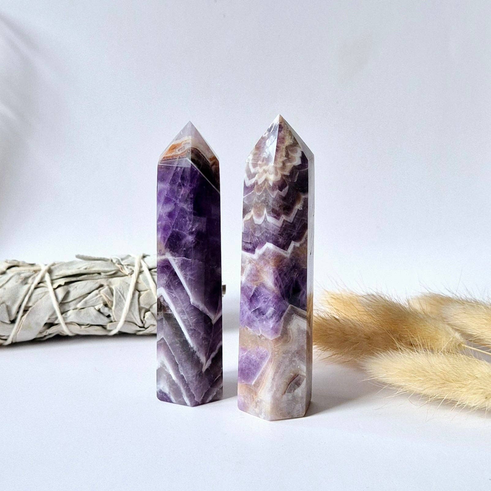 Moonlight Gemstones - Wholesale Spiritual Stone/Crystal - Gemstone Dream Chevron Amethyst Obelisk Tower - 10cm