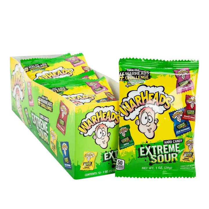 WARHEADS EXTREME SOUR ASSORTED HARD CANDY 28g/1 OZ BAG, case 12ct for wholesale by Echo Sales Canada