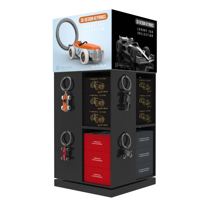 Oli Olsen – wholesale Retailer display – Accessories – Metalmorphose Black Spinning Tower For 8 Keyring Designs3
