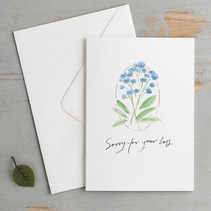 'Gecondoleerd' Vergeet-mij-nietjes Condoleancekaart voor wholesale door Gabrielle Solly Illustration