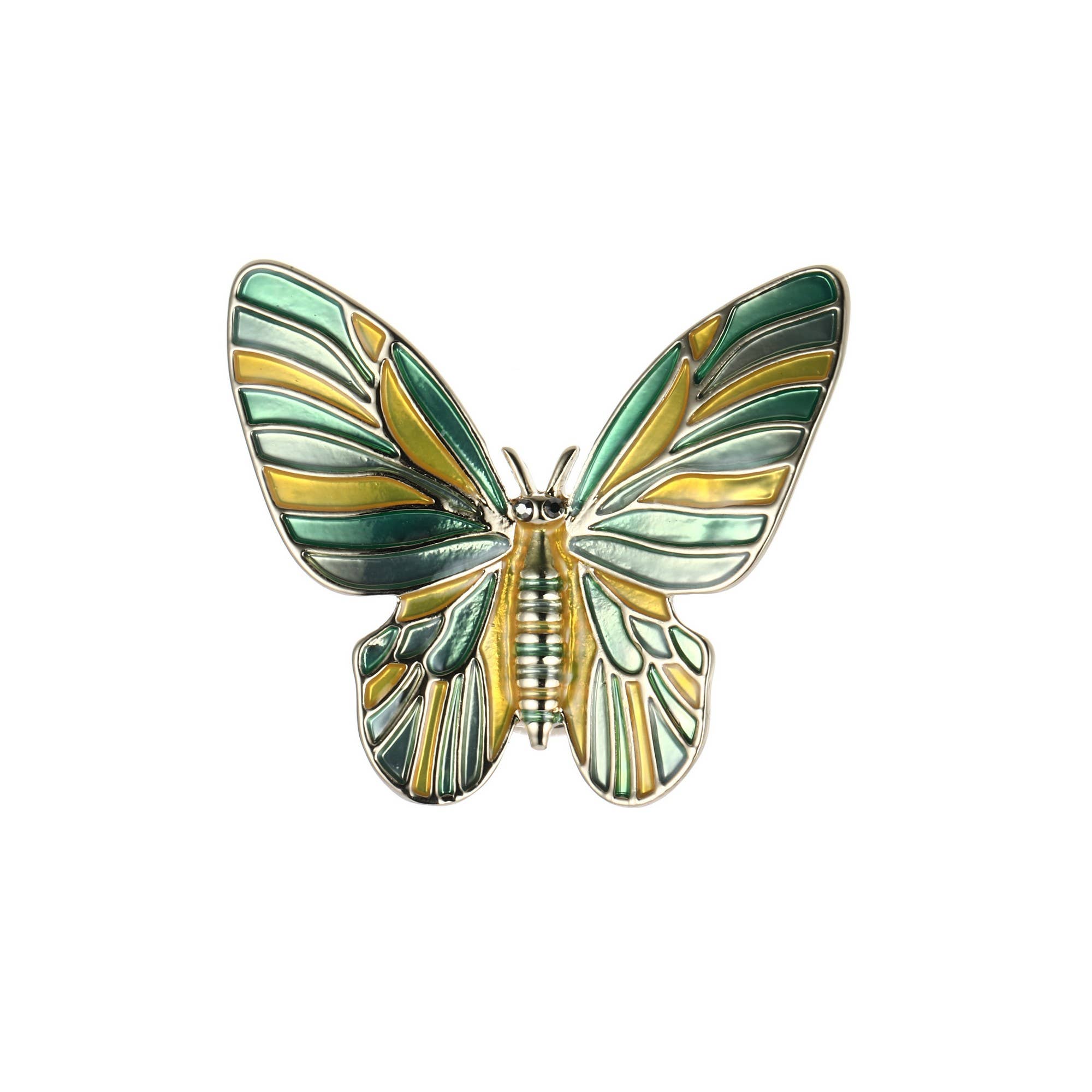 BELLE MISS - Vendita all'ingrosso Spille - Spilla magnetica Petronel a forma di farfalla smaltata verde e gialla2