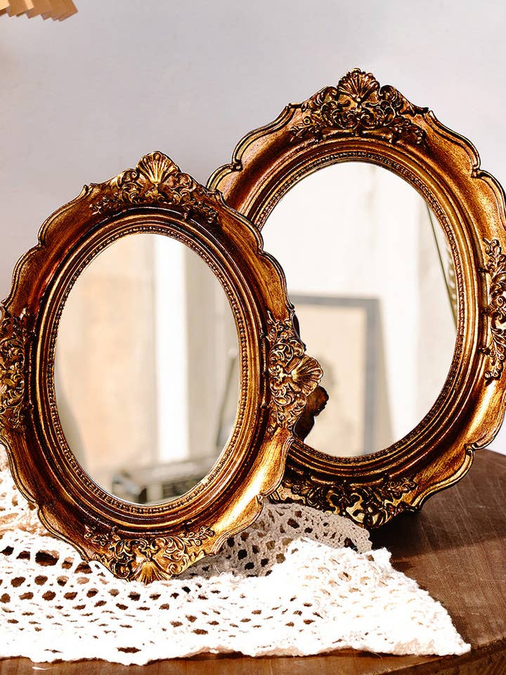 Vintage Style Ornate Oval Table Mirror for wholesale by Vagabond Vintage
