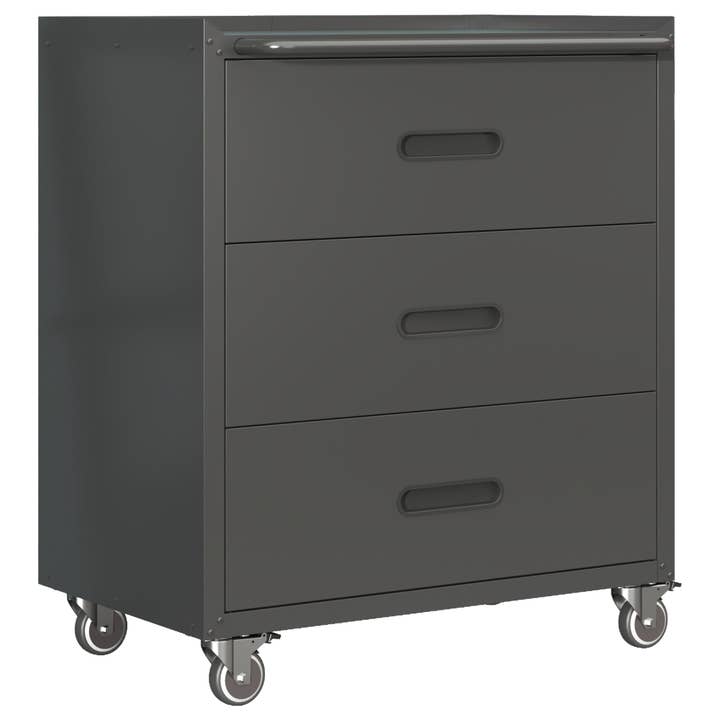 Heavy Duty Metal Storage Cabinet With Wheels 3 Drawer Tool Cabinet For Garage, Office, And Home Organizer Solutions, Black Gray Black Steel for wholesale by Orange County Decor