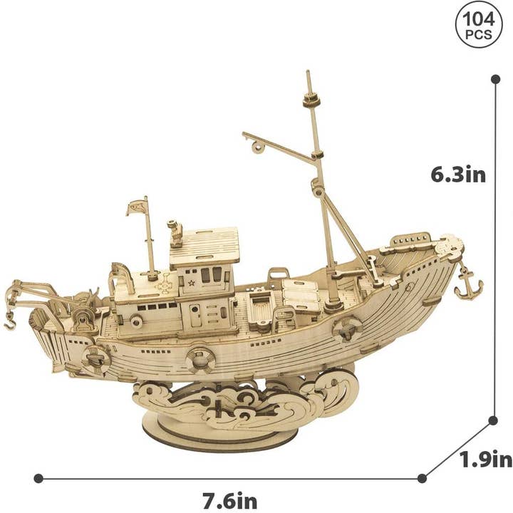 Hands Craft - Wholesale Puzzle - Kids - 3D Laser Cut Wooden Puzzle: Fishing Ship
