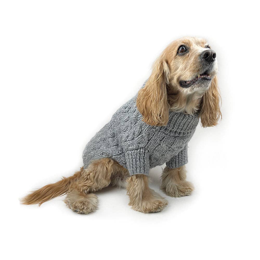 Milltown Brand - Wholesale Pet Sweater - Dog - Cable Knit Dog Sweater with Pom Pom - Grey7