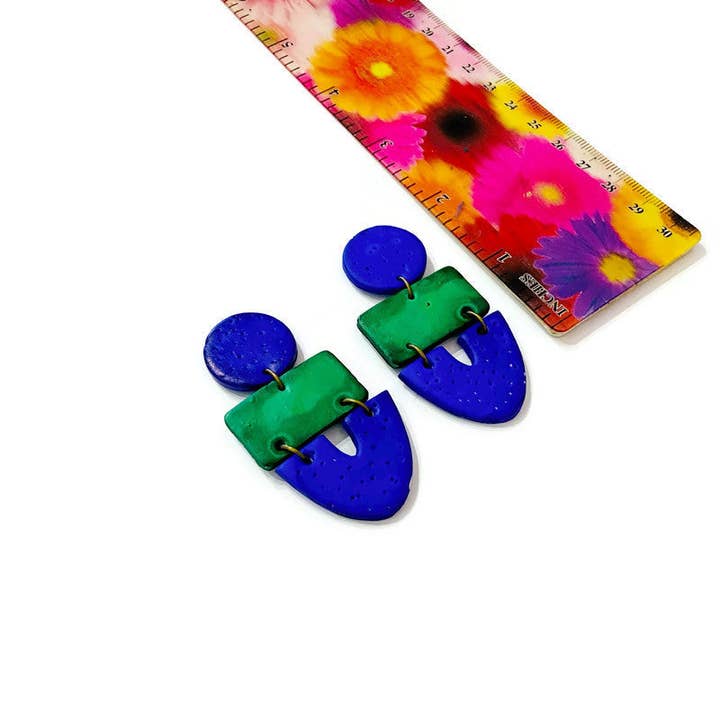 Sassy Sacha Jewelry - Wholesale Dangle Earrings - Two Tone Statement Earrings Handmade, Blue & Green Earrings1