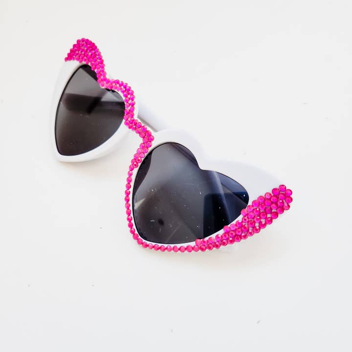 Lovesick Rebel - Wholesale Sunglasses - Women's - Pink and White Rhinestone Heart Sunglasses