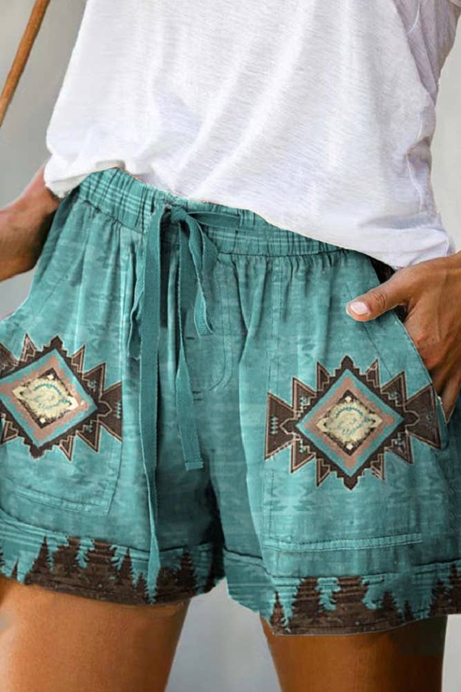 UNISHE - Wholesale Korte broeken - Dames - Shorts met trekkoord met Western Azteekse print - Maattabel beschikbaar8