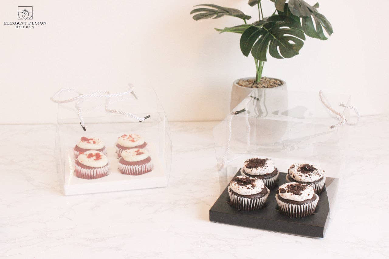 Elegant Design Supply - Vendita all'ingrosso Pirottini per cupcake/muffin - Scatola trasparente per 4 cupcake standard con corde (set di 2)9