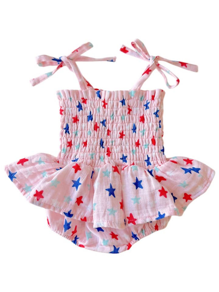 SIIX Collection - Wholesale Bodysuit (Non-Footed) - Baby - Splendid Stars Pink / Muslin Smocked Bubble w/ Skirt