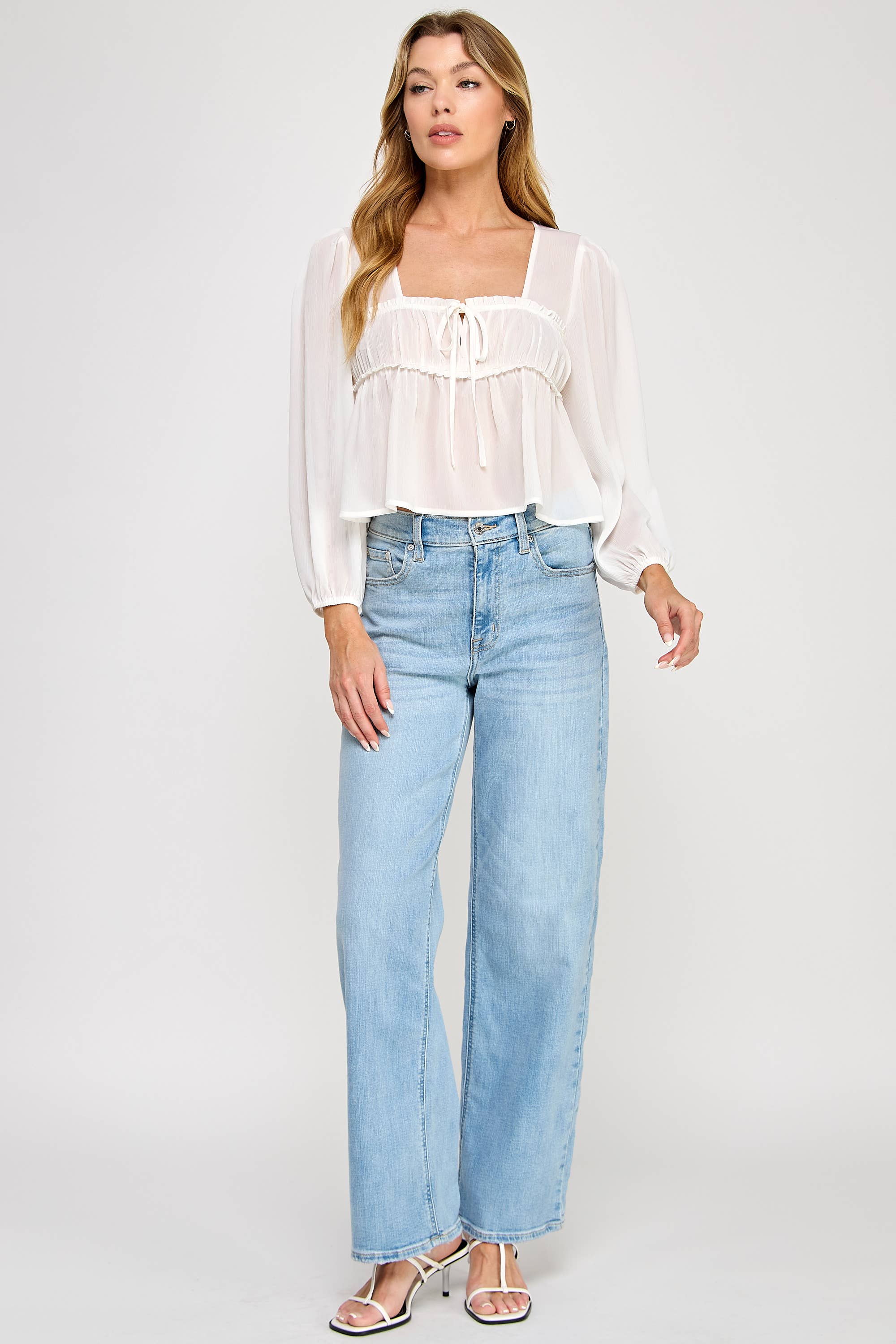 Vestis M - Vente Chemisier – femme - Haut à manches bouffantes transparentes en chiffon à encolure carrée - Noir14